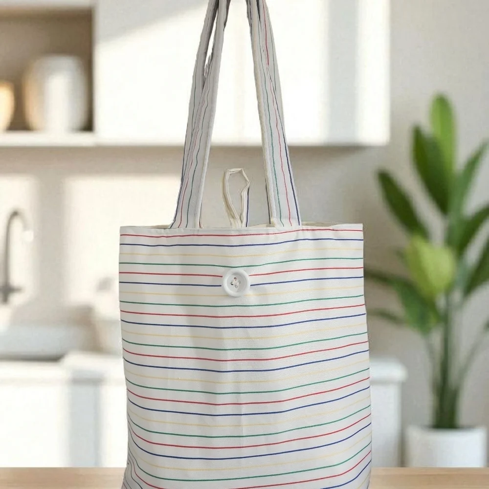 White and Red Nautical-Inspired Tote Bag